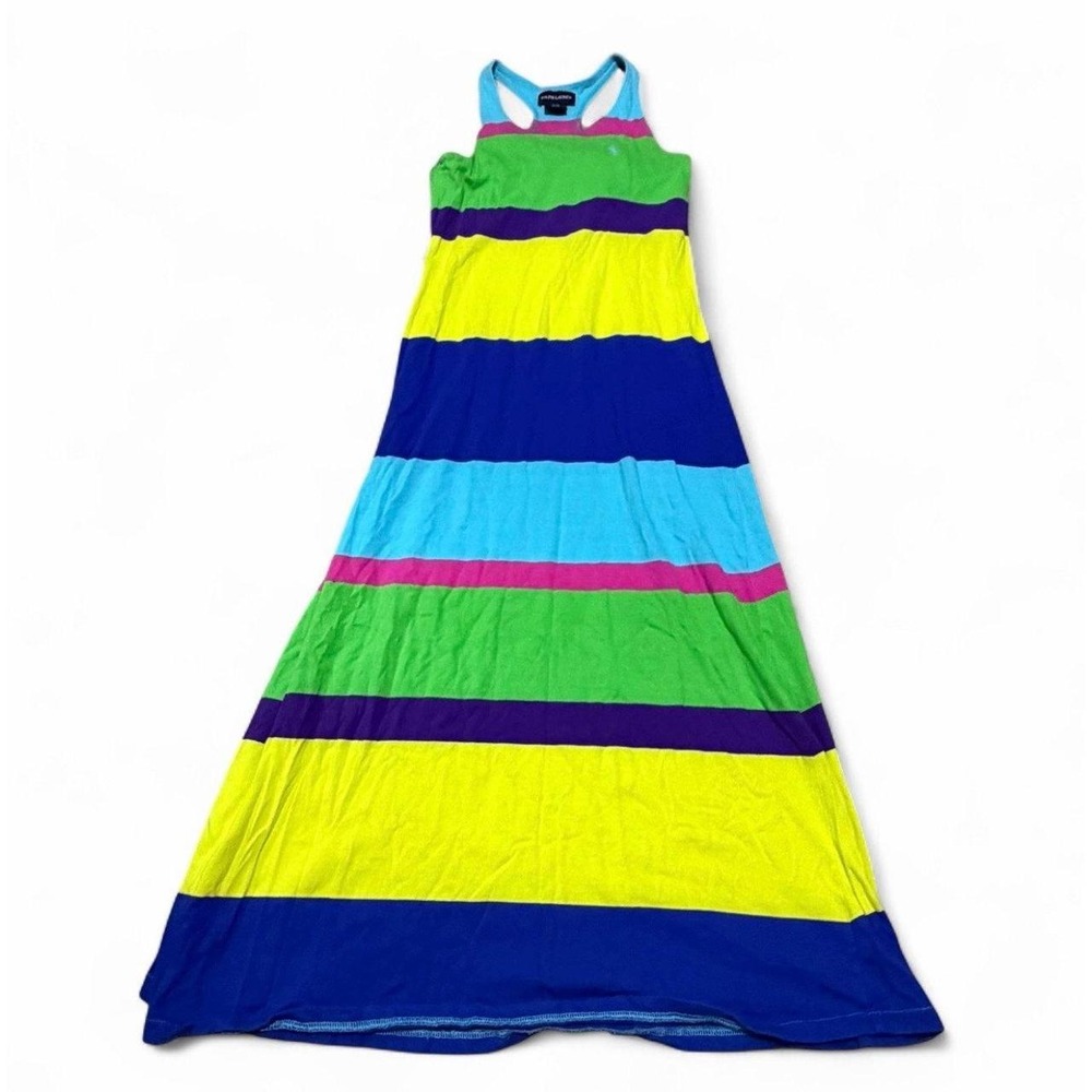 Ralph Lauren Womens Small Maxi Dress Rainbow Stripe Racerback Pony Colorful